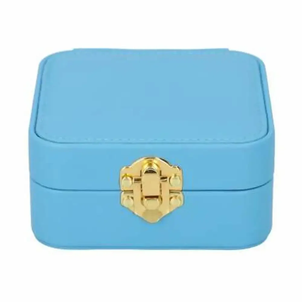 Brown Faux Leather LED Light Travel Jewelry Box with Latch Clasp & Mirror